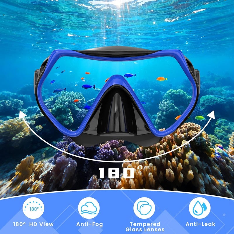 Jwintee Snorkeling Gear for Adults, Adult Snorkel Mask Set Scuba Diving Dry-Top, Swimming Goggles w/Nose Cover, HD Tempered Glass Panoramic Anti-Leak Anti-Fog, Travel Snorkeling Packages Storage Bag, 2 Pack - Image 2